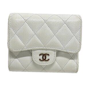CHANEL Matelasse AP0229/B10583/10601 White Calfskin Trifold Wallet